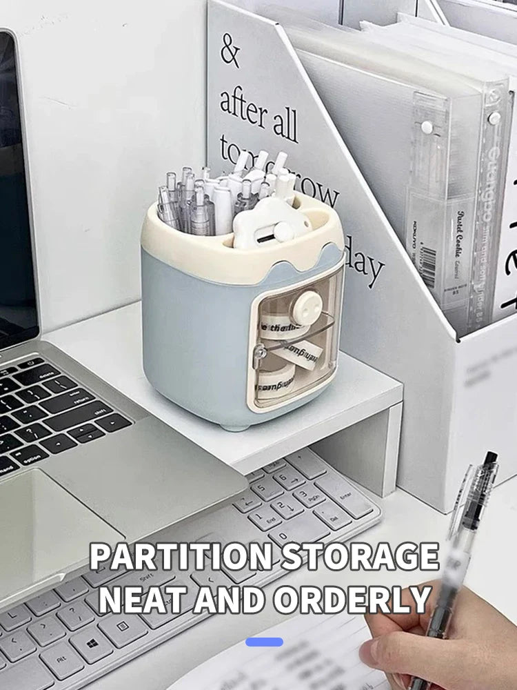 Cartoon Cute Desktop Storage Box – Large Capacity Pencil Holder & Multi-Functional Organizer for Student Stationery & Makeup Brushes