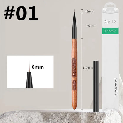 Sandalwood Handle Nail Art Brush Set – Gradient Blooming UV Gel Liner & Flower Drawing Tools for Stripes & Nail Painting