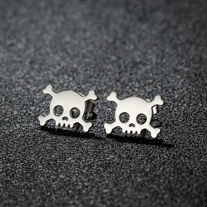 Mini Skull Stud Earrings for Men - Stainless Steel Gothic Halloween Jewelry