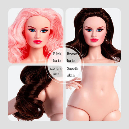 32cm BJD European Fashion Doll — 1/6 Pink Body & Hair with Cute Gown, Daily Outfit DIY Toy for Girls Birthday Gift