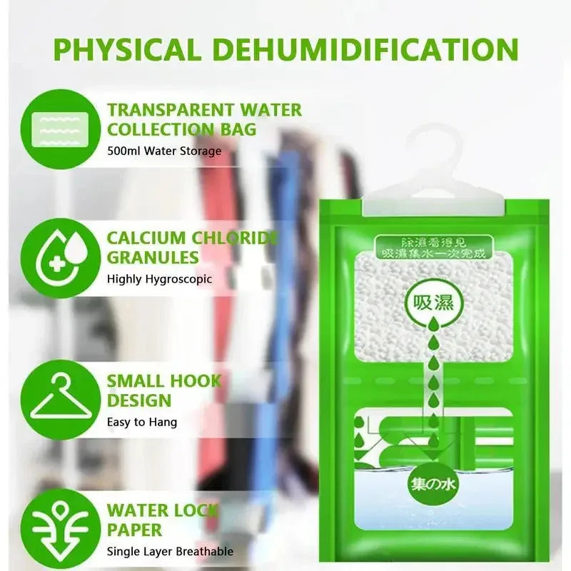 1/5/10PCS Hanging Moisture Absorber Bags — Moldproof Closet Dehumidifier Desiccant for Indoor Anti-Humidity Control