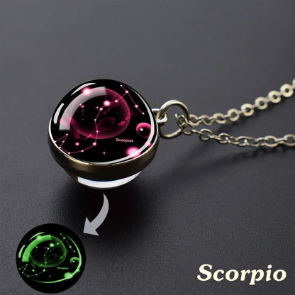 Luminous Zodiac Constellation Necklace – Starry Sky Glass Ball Pendant for Men & Women, 12 Astrology Signs Gift