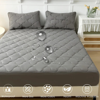 Waterproof Mattress Protector – Fitted Bed Cover for Single, Double, Queen & King Size Beds, Gray & White