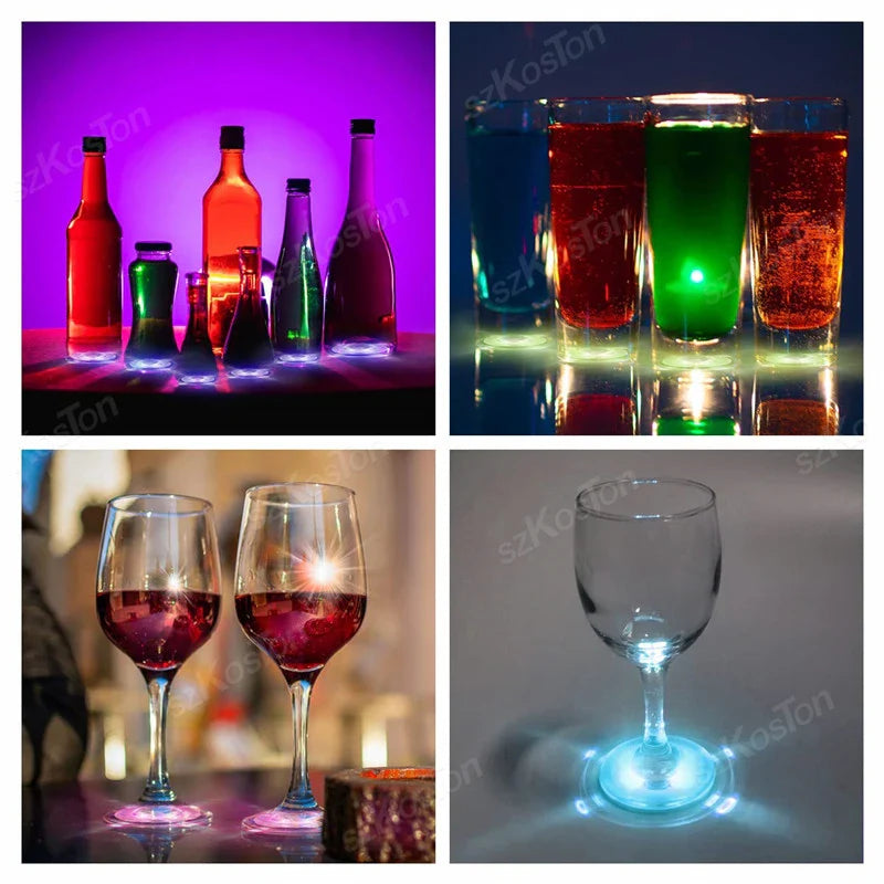LED Wine Bottle Coasters — Colorful Glowing Stickers for Bar, Wedding, Party Lighting Decor (1/10/20/50PCS)