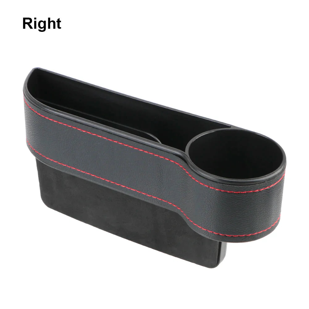 Car Seat Gap Organizer – Leather Auto Crevice Storage Box with Cup & Phone Holder, USB Option