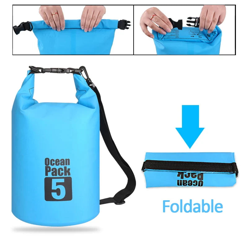 500D Waterproof Swimming Bag Dry Sack: Floating Dry Gear Bags for Boating, Fishing, Rafting - Available in 2/5/10/15/20/30L Sizes