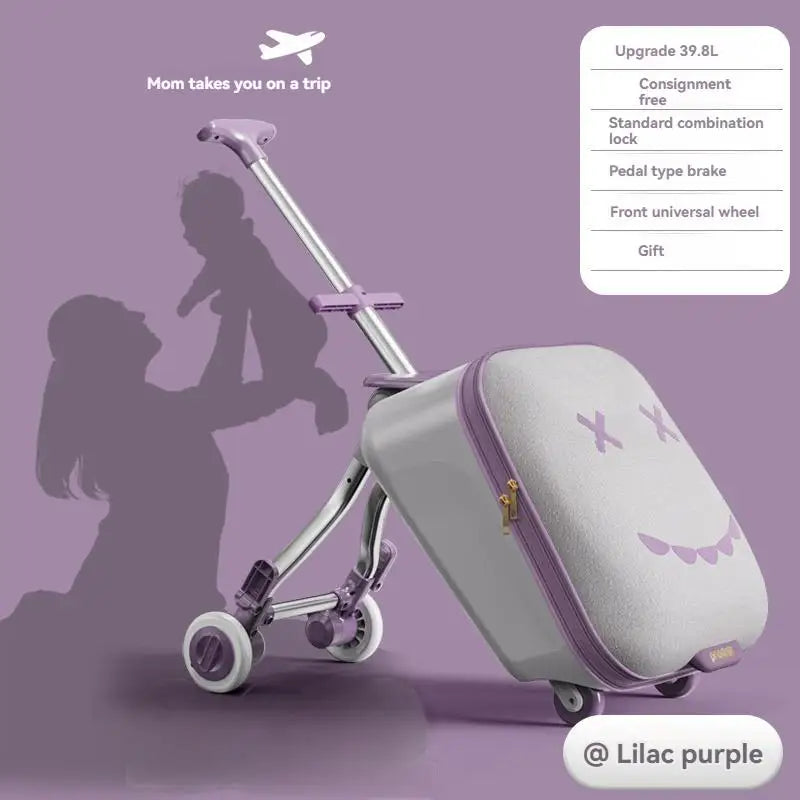 Kids Ride-On Luggage with Folding Stroller – 20-Inch Rolling Suitcase for Toddlers and Babies