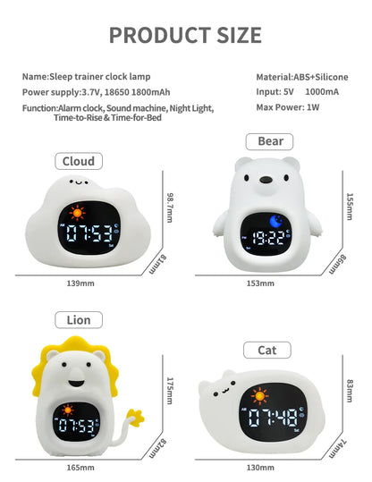 Cat Night Light Alarm Clock – LED Musical Sleep Training Clock for Kids & Babies