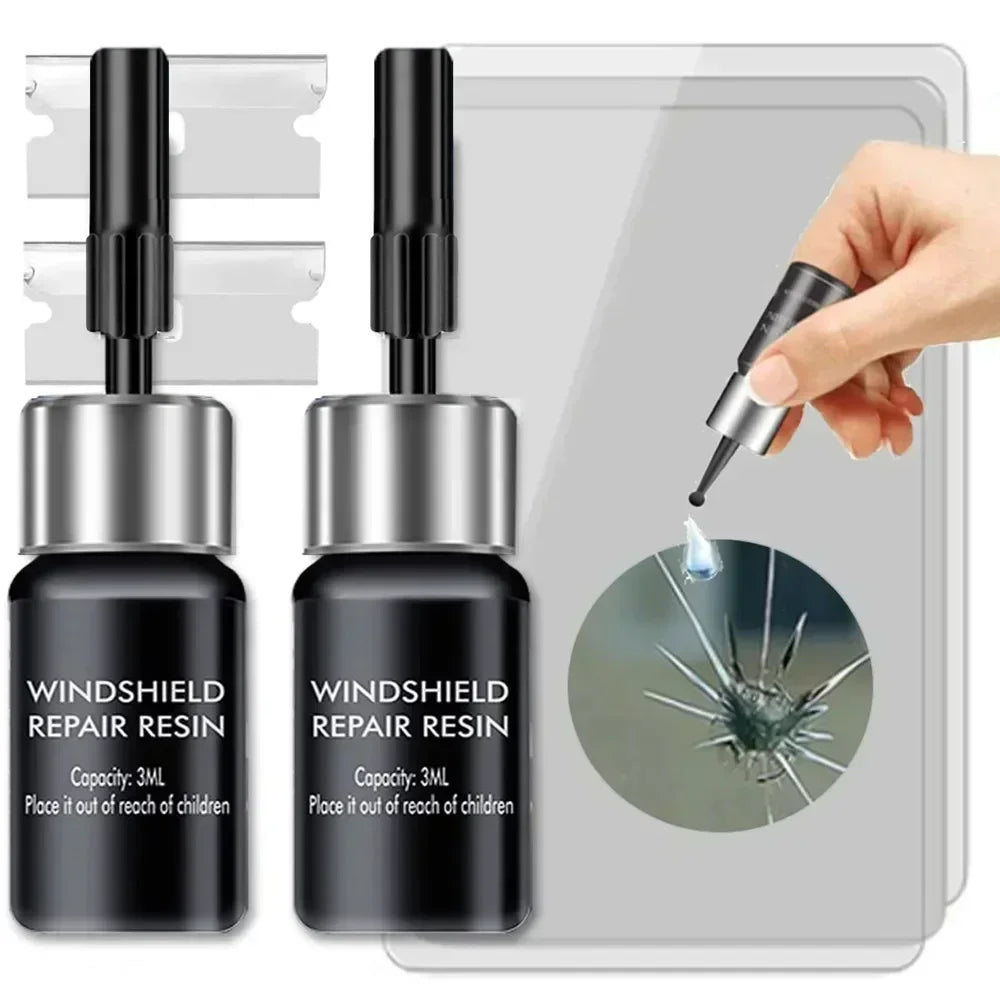 Windshield Repair Kit – DIY Automotive Glass Tool for Chips, Cracks & Star-Shaped Damage with Nano Fluid Filler