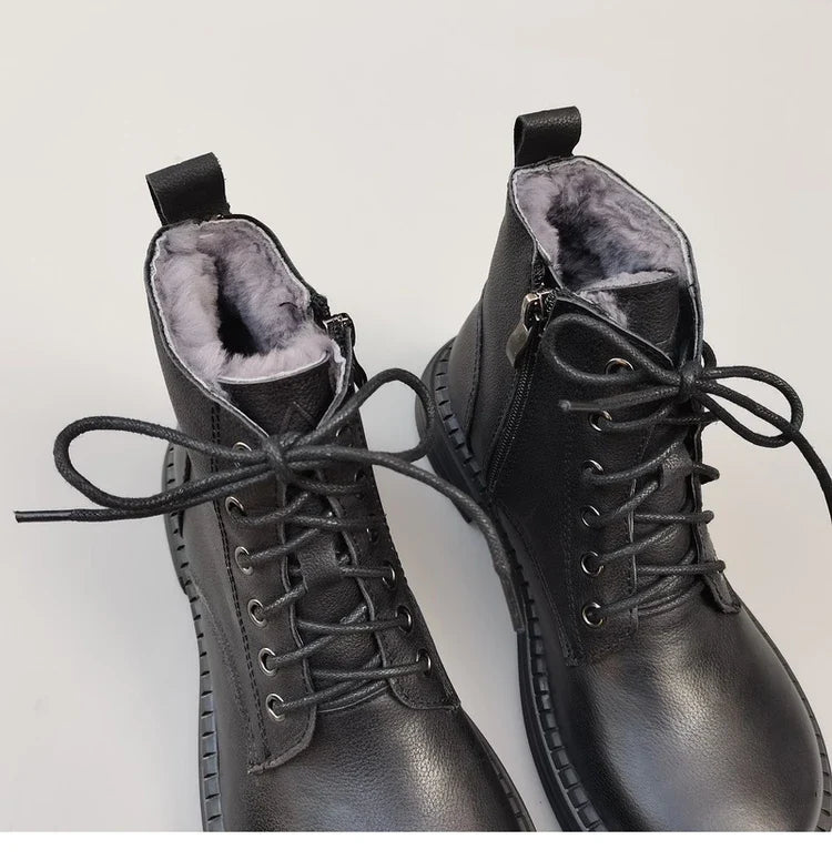 Careaymade 100% Genuine Leather Wide Casual Women’s Short Boots – Big Size, Handmade Men’s Wool Boots