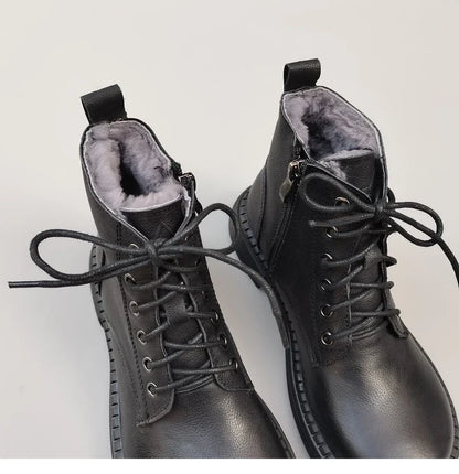 Careaymade 100% Genuine Leather Wide Casual Women’s Short Boots – Big Size, Handmade Men’s Wool Boots