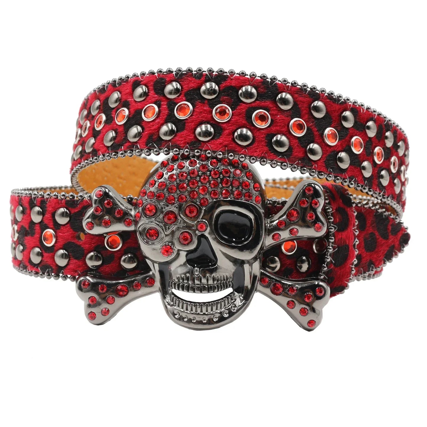 Women’s Rhinestone Skull Leather Belt – Luxury Designer Studded Strap for Jeans, White & Black