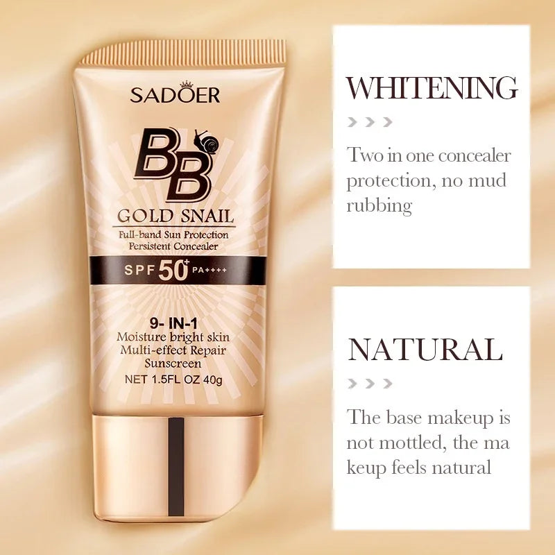 SADOER Gold Snail BB Cream — Oil-Control Matte Foundation & Concealer SPF50+ PA+++ 40g