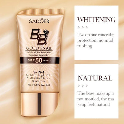 SADOER Gold Snail BB Cream — Oil-Control Matte Foundation & Concealer SPF50+ PA+++ 40g