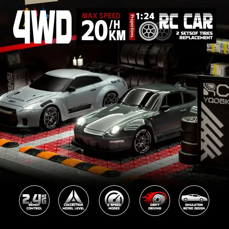 New 1:24 High-Speed RC Drift Car — 20KM/H 4WD Remote Control Racing Vehicle with Replaceable Tires, Competition Toy for Kids