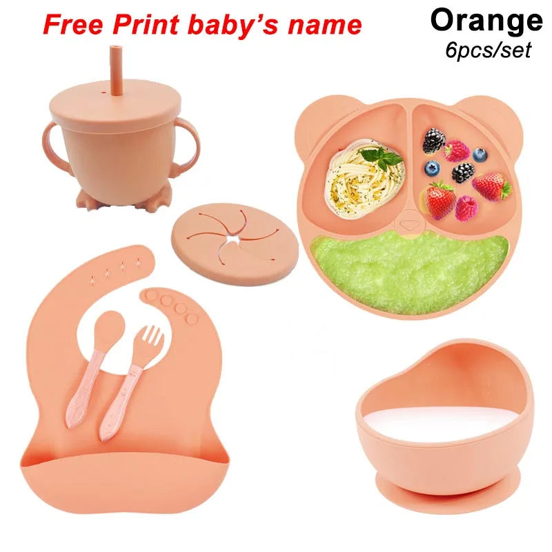 6-Piece Baby Feeding Plate Set – Silicone Suction Bowls, Plates, Cups & Spoon for Kids, Personalized Name Tableware