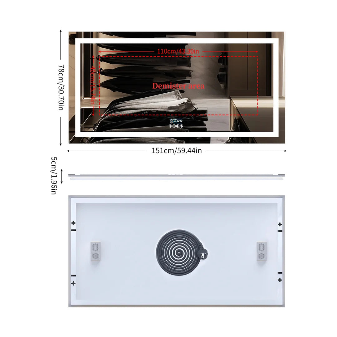 LUVODI Bluetooth LED Bathroom Mirror – Large Anti-Fog Lighted Vanity Mirror with 3-Color Modes
