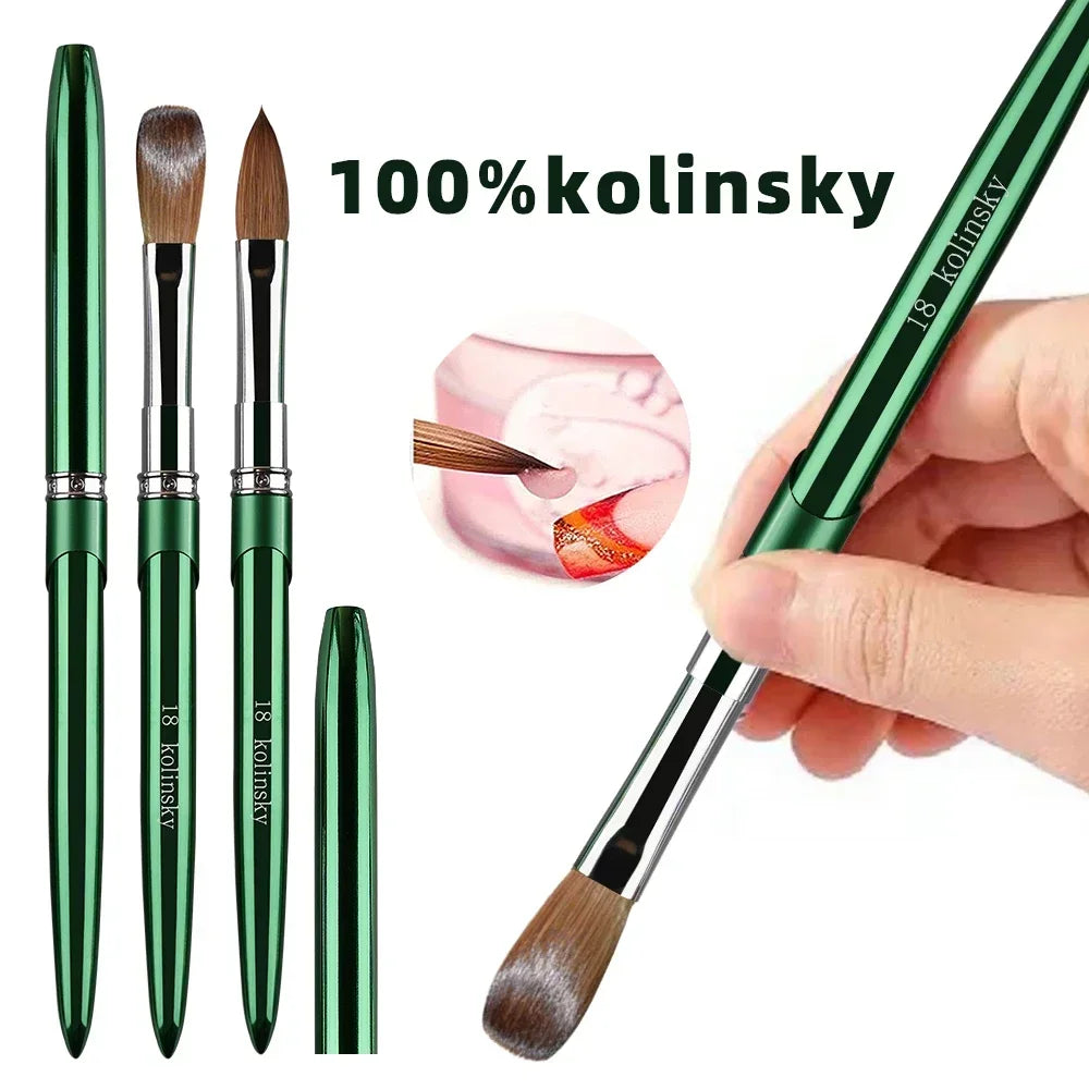 Kolinsky Acrylic Nail Brush — 100% Pure Metal Handle, Sizes 2-18 High-Quality Nail Tool
