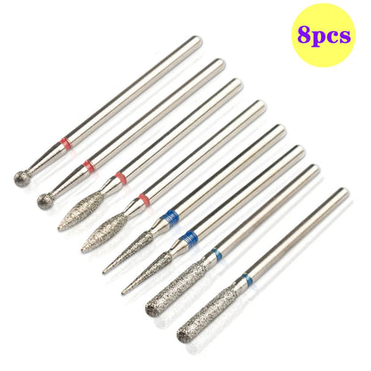 8pcs Diamond Nail Drill Bit Set - Rotary Electric Milling Cutters for Pedicure, Manicure, Cuticle Burr & Nail Tools Accessories