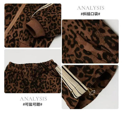 Girls' Spring Sportswear Set – Stylish Leopard Pattern Top & Pants Two-Piece Outfit for Children
