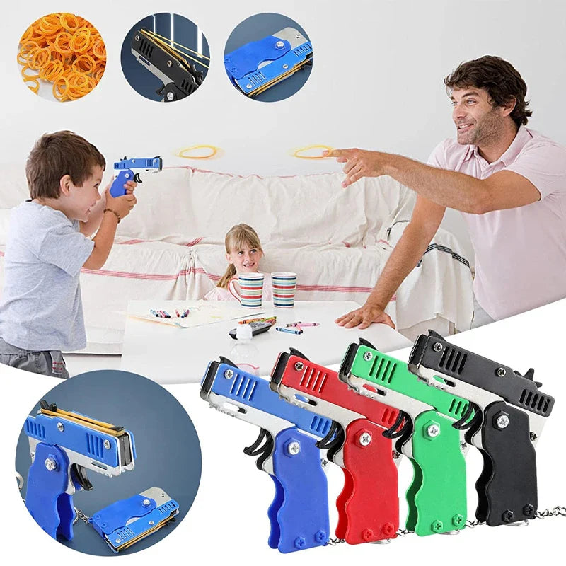 Mini Metal Gun Keychain – Folding Pistol Toy for Kids, Car Styling & Outdoor Gift