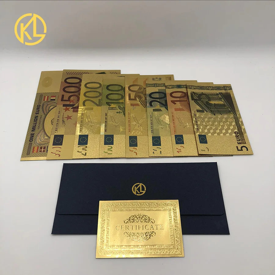 Colored European Banknote Currency Set – 5 to 1000 Million Euro Gold Notes for Business Gifts & Collection