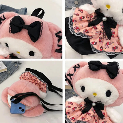 Kawaii Sanrio Kuromi Plush Backpack – Lolita Style Stuffed Animal Doll, My Melody Tote Bag for Women & Girls, Christmas Gift