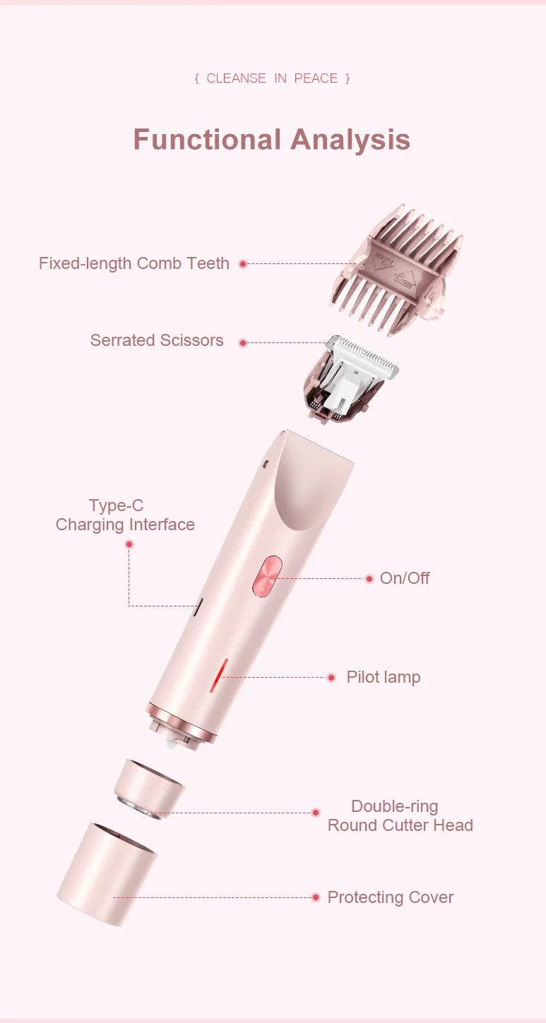2-in-1 Dual-Head Electric Razor for Women – Painless Bikini Trimmer Wet & Dry Use with Detachable Heads