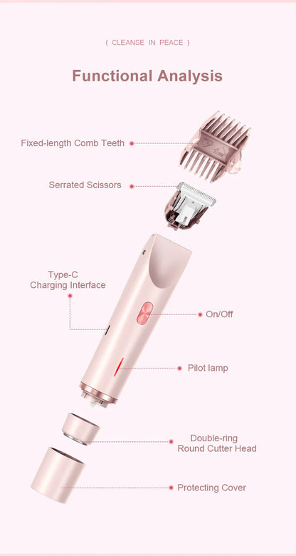 2-in-1 Dual-Head Electric Razor for Women – Painless Bikini Trimmer Wet & Dry Use with Detachable Heads