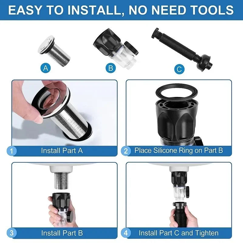 Flip-Top Kitchen Sink Drain with Retractable Deodorizing Filter - Anti-Clogging Flexible Downspout Bathroom Sink Accessory
