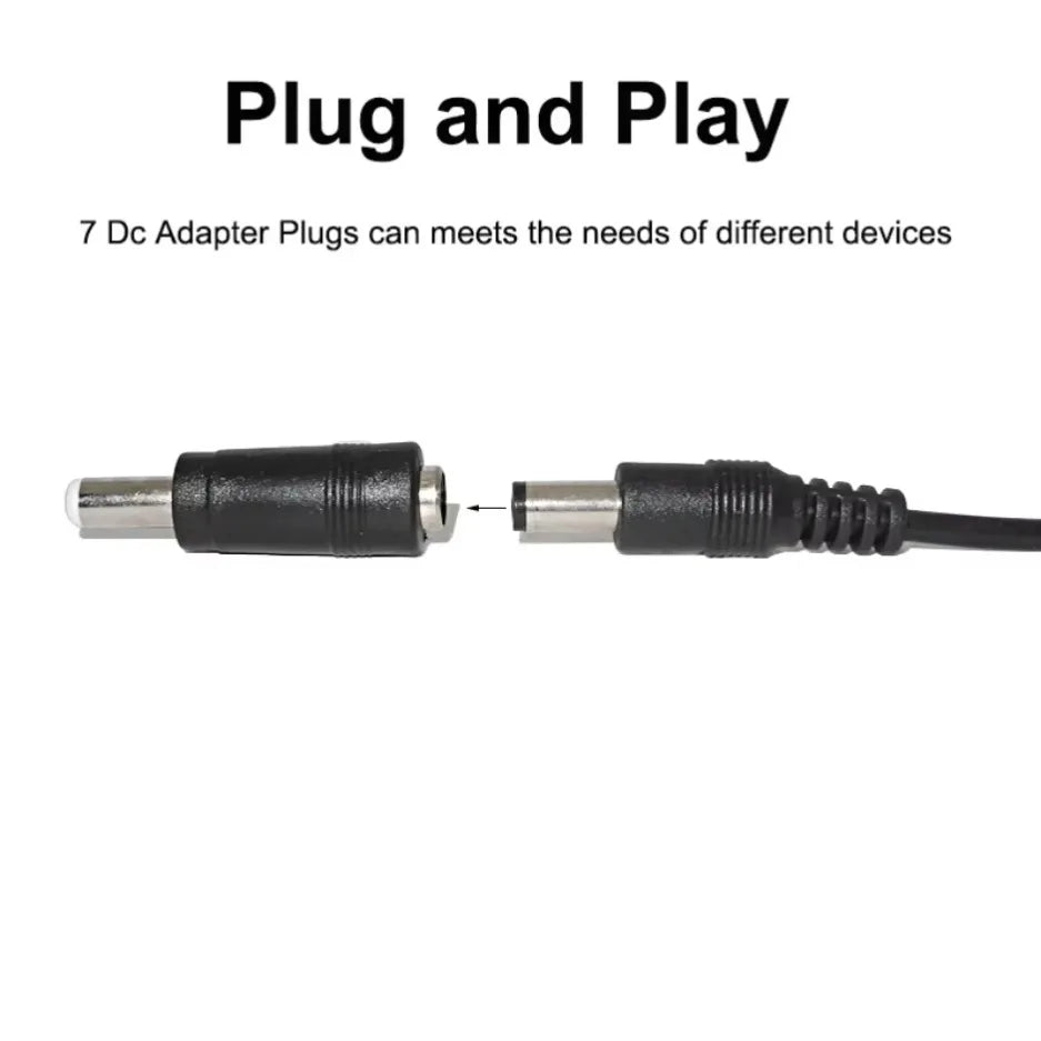 Universal USB to DC 5.5×2.1mm Power Cable – 5V Charging Cord with 8 Connector Tips for CCTV & TV Box