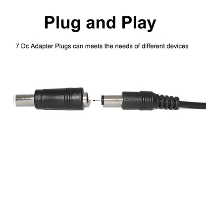 Universal USB to DC 5.5×2.1mm Power Cable – 5V Charging Cord with 8 Connector Tips for CCTV & TV Box