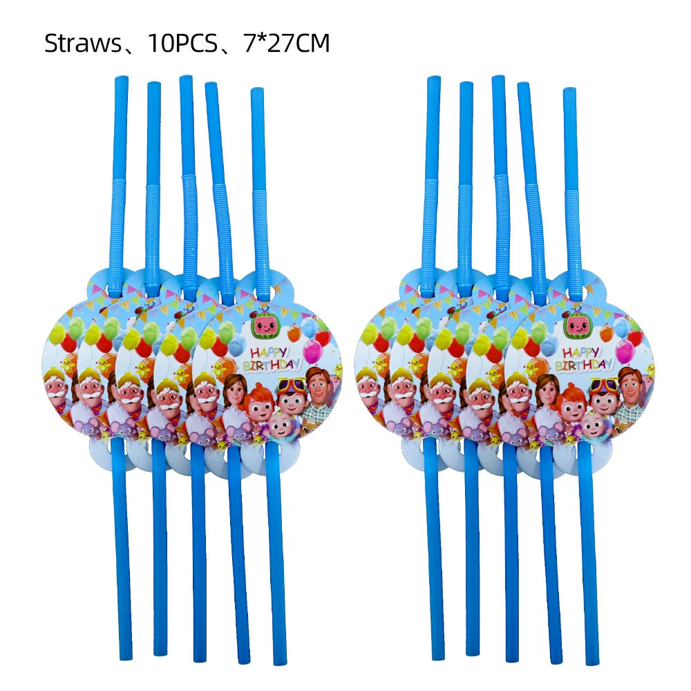 Cartoon JJ Melon Birthday Party Decorations Set – Disposable Tableware, Cups, Plates, Tablecloth, Balloons & Cake Topper for Kids & Baby Shower