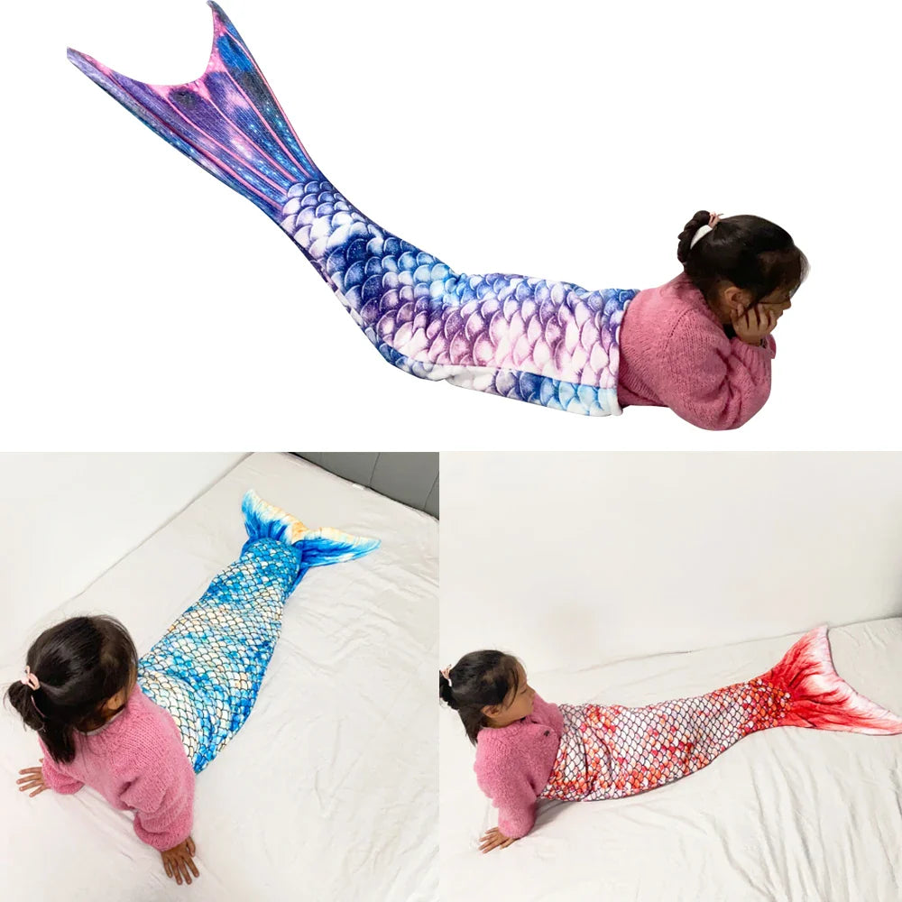 Mermaid Blanket Sleeping Bag — Anti-Kick Flannel Quilt with Soft Fabric, High Color Fastness, Fish Tail Design for Kids’ Birthday Gift