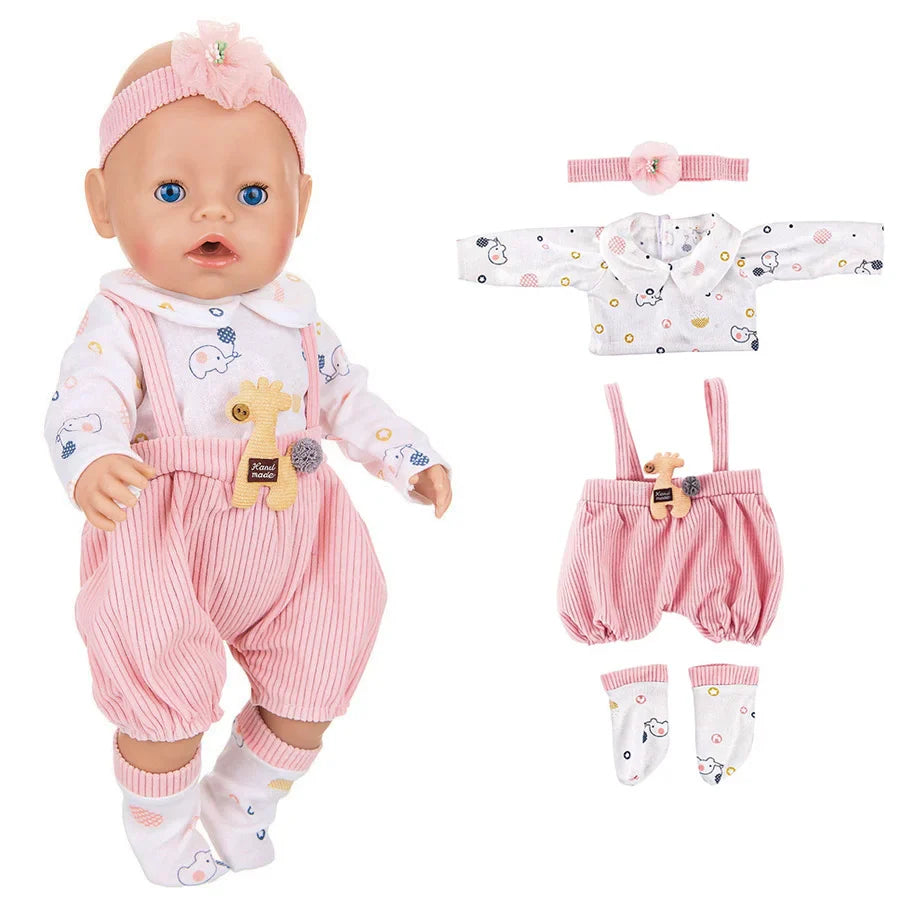 43cm Baby Doll Clothes Set – Leather Jacket, Pants & Rompers for 18-Inch American Dolls, Winter Outfit