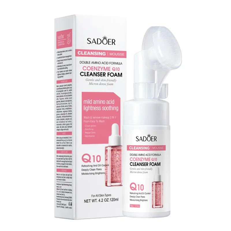 SAODER Q10 & Vitamin C Facial Cleanser — Moisturizing Brightening Face Wash Foam for Gentle Skin Cleansing