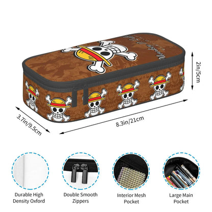 Cute Custom One Piece Pencil Case – Large Capacity Straw Hat Pirates Skull Stationery Bag for Boys & Girls