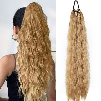 24 Inch Synthetic Long Curly Ponytail Extension – Wavy Elastic Hair Tie Hairpiece for Women Daily & Party Styling Accessories