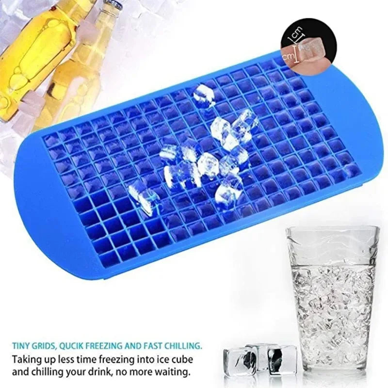 Mini 160 Grid Silicone Ice Tray - Foldable Ice Mold for Small Square Ice Cubes and Easy Ice Breaker
