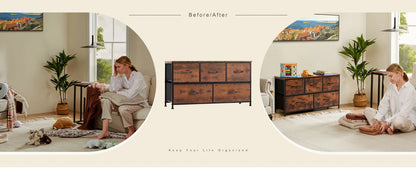 Living Room Display Cabinet – 5 Fabric Drawers with Steel Frame, Wardrobe Closet for Clothes Storage & Dresser