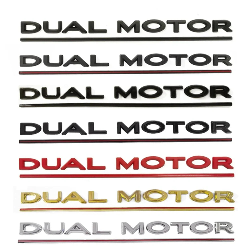 DUAL MOTOR Emblem for Tesla Model 3/Y/X/S — Chrome & Black/Red Trunk Badge Sticker, Car Styling