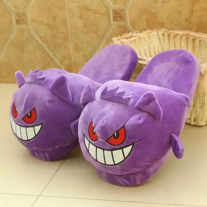 Anime Pokémon Plush Slippers – Pikachu, Gengar & Snorlax Cotton Indoor Shoes for Women, Autumn/Winter