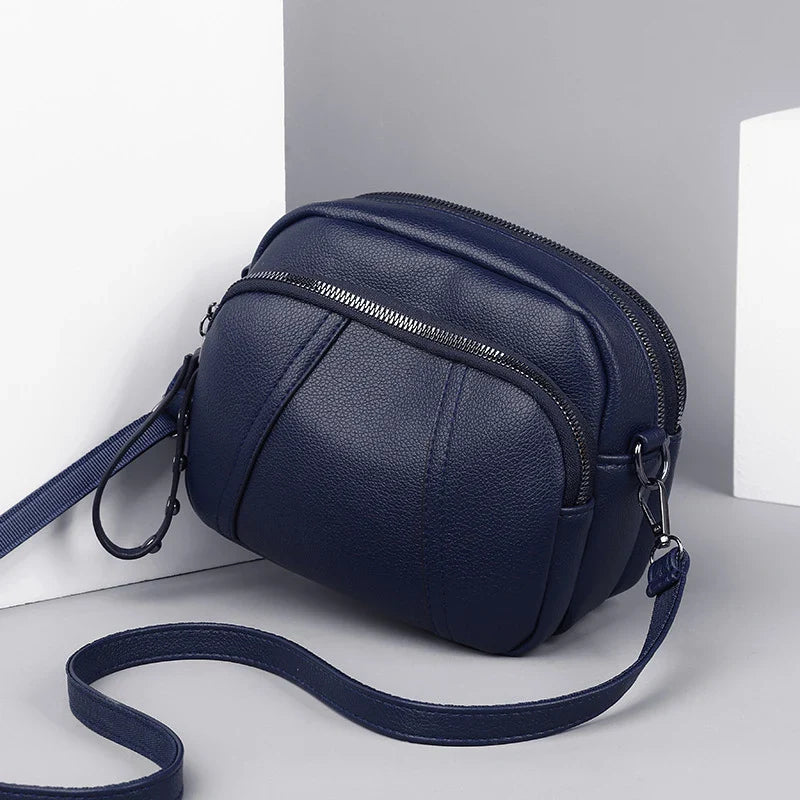 Women's Rivet Zipper Crossbody Bag – Solid Color Soft Leather Mobile Phone Shoulder Purse