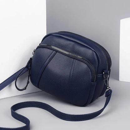 Women's Rivet Zipper Crossbody Bag – Solid Color Soft Leather Mobile Phone Shoulder Purse