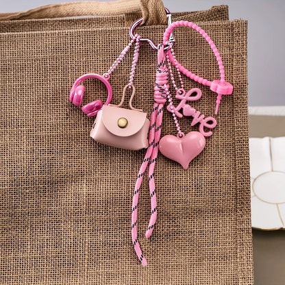 PU Leather Braided Rope Keychain - Maillard Style Car Keyring & Love Bag Charm