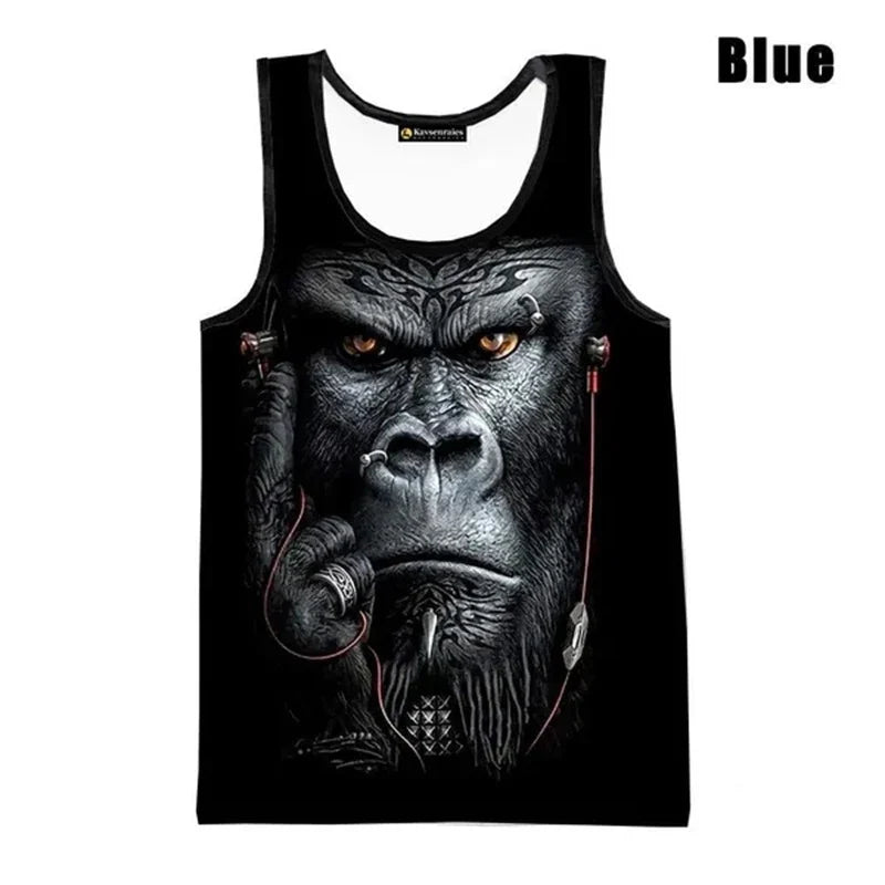 3D Gorilla Print Tank Top - Oversized Sleeveless Summer Streetwear for Men