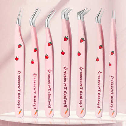 6 Types False Eyelash Tweezers — Stainless Steel Anti-Static Curved & 3D Lash Tools