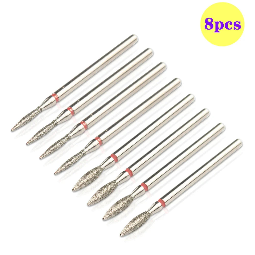 8pcs Diamond Nail Drill Bit Set - Rotary Electric Milling Cutters for Pedicure, Manicure, Cuticle Burr & Nail Tools Accessories