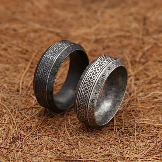 Fashion Vintage Viking Rune Ring – Stainless Steel Nordic Celtic Knot Amulet for Men & Women, Couple Jewelry