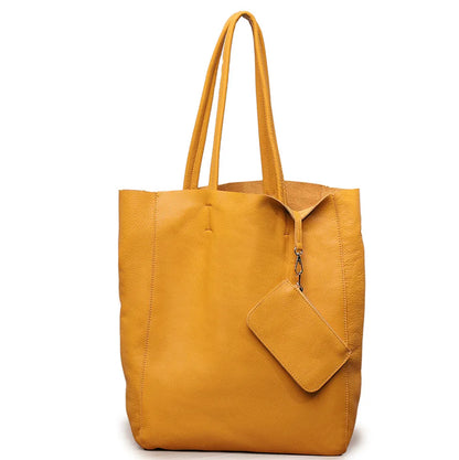 Customizable Name Large Capacity Commuter Bag – 100% Genuine Leather Soft Tote, Single Shoulder & Diagonal Shopping Bag